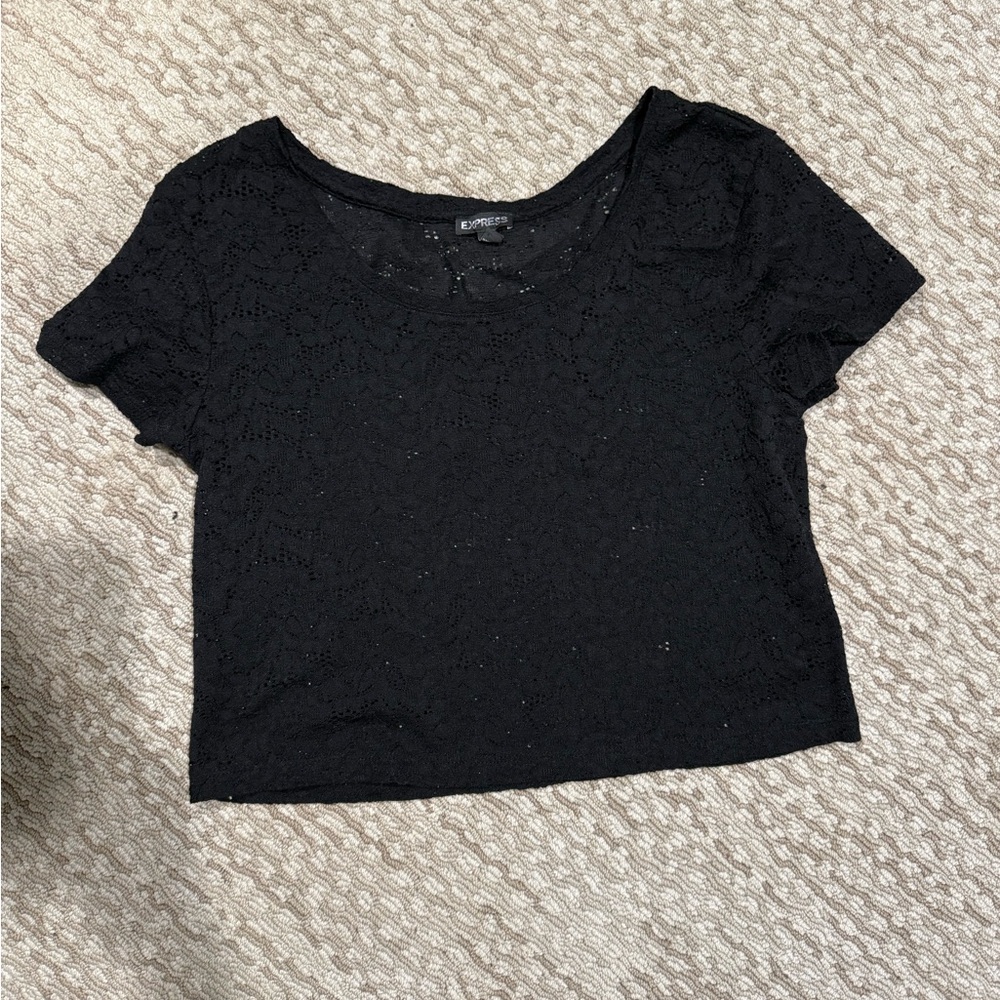 Express Black Fitted Crop T-Shirt (181) - Picture 1 of 3